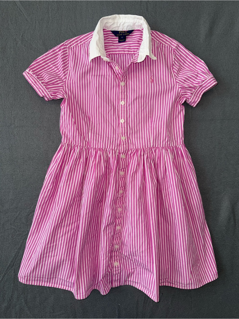 Polo Ralph Lauren Girls Pink White Striped Shirt Dress Size 12